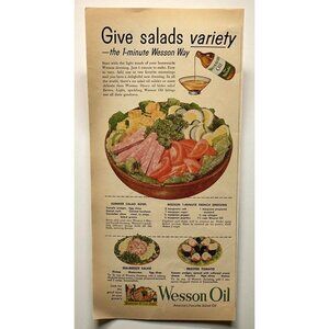 Wesson Oil Vintage Print Ad 1950s Salad Dressing Recipe Retro MCM Cooking